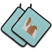 "Caroline's Treasures Shih Tzu Checkerboard Blue Pair of Pot Holders BB3746PTHD, 7.5HX7.5W, Multicolor"