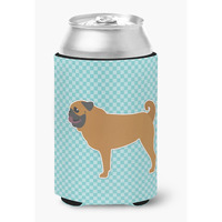 "Caroline's Treasures Pug Checkerboard Blue Can or Bottle Hugger BB3747CC, Can Hugger, Multicolor"