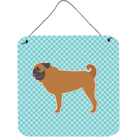 "Caroline's Treasures Pug Checkerboard Blue Wall or Door Hanging Prints BB3747DS66, 6"" x 6"", Multicolor"