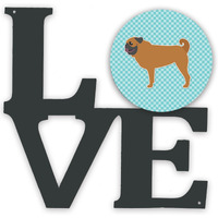 "Caroline's Treasures Pug Checkerboard Blue Metal Artwork Love wall-decor, Multicolor"