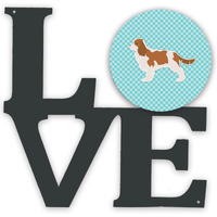 "Caroline's Treasures Cavalier King Charles Spaniel Checkerboard Blue Metal Artwork Love wall-decor, Multicolor"