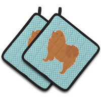 "Caroline's Treasures Chow Checkerboard Blue Pair of Pot Holders BB3751PTHD, 7.5HX7.5W, Multicolor"
