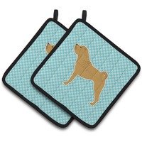 "Caroline's Treasures Shar Pei Checkerboard Blue Pair of Pot Holders BB3752PTHD, 7.5HX7.5W, Multicolor"