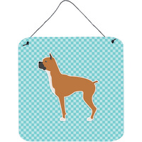 "Caroline's Treasures Boxer Checkerboard Blue Wall or Door Hanging Prints BB3753DS66, 6"" x 6"", Multicolor"