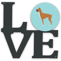 "Caroline's Treasures Boxer Checkerboard Blue Metal Artwork Love wall-decor, Multicolor"