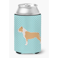 "Caroline's Treasures Staffordshire Bull Terrier Checkerboard Blue Can or Bottle Hugger BB3754CC, Can Hugger, Multicolor"