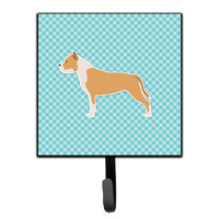 "Caroline's Treasures Staffordshire Bull Terrier Checkerboard Blue Leash or Key Holder BB3754SH4, Small, Multicolor"