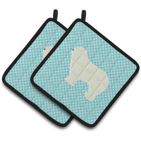 "Caroline's Treasures Komondor Checkerboard Blue Pair of Pot Holders BB3755PTHD, 7.5HX7.5W, Multicolor"