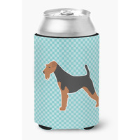 "Caroline's Treasures Airedale Terrier Checkerboard Blue Can or Bottle Hugger BB3757CC, Can Hugger, Multicolor"