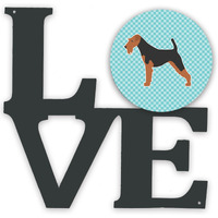"Caroline's Treasures Airedale Terrier Checkerboard Blue Metal Artwork Love wall-decor, Multicolor"