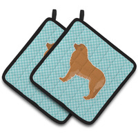 "Caroline's Treasures Leonberger Checkerboard Blue Pair of Pot Holders BB3758PTHD, 7.5HX7.5W, Multicolor"