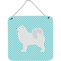 "Caroline's Treasures Samoyed Checkerboard Blue Wall or Door Hanging Prints BB3759DS66, 6"" x 6"", Multicolor"