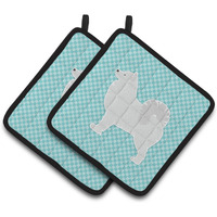"Caroline's Treasures Samoyed Checkerboard Blue Pair of Pot Holders BB3759PTHD, 7.5HX7.5W, Multicolor"