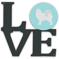 "Caroline's Treasures Samoyed Checkerboard Blue Metal Artwork Love wall-decor, Multicolor"