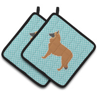 "Caroline's Treasures Belgian Shepherd Checkerboard Blue Pair of Pot Holders BB3761PTHD, 7.5HX7.5W, Multicolor"