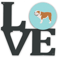 "Caroline's Treasures English Bulldog Checkerboard Blue Metal Artwork Love wall-decor, Multicolor"