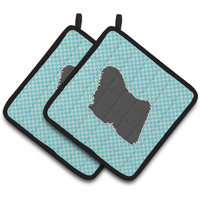 "Caroline's Treasures Puli Checkerboard Blue Pair of Pot Holders BB3763PTHD, 7.5HX7.5W, Multicolor"