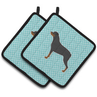 "Caroline's Treasures Rottweiler Checkerboard Blue Pair of Pot Holders BB3766PTHD, 7.5HX7.5W, Multicolor"