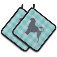 "Caroline's Treasures Portuguese Water Dog Checkerboard Blue Pair of Pot Holders BB3768PTHD, 7.5HX7.5W, Multicolor"
