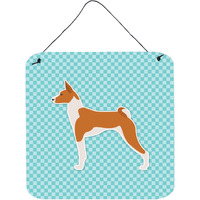 "Caroline's Treasures Basenji Checkerboard Blue Wall or Door Hanging Prints BB3774DS66, 6"" x 6"", Multicolor"