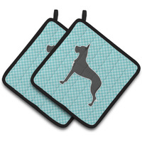 "Caroline's Treasures Great Dane Checkerboard Blue Pair of Pot Holders BB3775PTHD, 7.5HX7.5W, Multicolor"