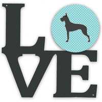 "Caroline's Treasures Dane Checkerboard Blue Metal Artwork Love wall-decor, Multicolor"