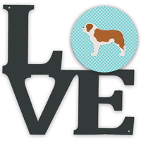 "Caroline's Treasures Saint Bernard Checkerboard Blue Metal Artwork Love wall-decor, Multicolor"