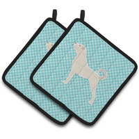 "Caroline's Treasures Anatolian Shepherd Checkerboard Blue Pair of Pot Holders BB3777PTHD, 7.5HX7.5W, Multicolor"