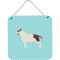 "Caroline's Treasures Bull Terrier Checkerboard Blue Wall or Door Hanging Prints BB3778DS66, 6"" x 6"", Multicolor"