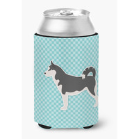 "Caroline's Treasures Siberian Husky Checkerboard Blue Can or Bottle Hugger BB3780CC, Can Hugger, Multicolor"