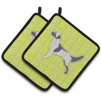 "Caroline's Treasures English Setter Checkerboard green Pair of Pot Holders BB3781PTHD, 7.5HX7.5W, Multicolor"