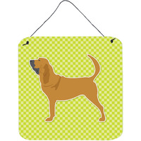"Caroline's Treasures Bloodhound Checkerboard Green Wall or Door Hanging Prints BB3784DS66, 6"" x 6"", Multicolor"