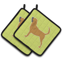 "Caroline's Treasures Bloodhound Checkerboard green Pair of Pot Holders BB3784PTHD, 7.5HX7.5W, Multicolor"