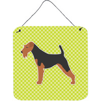 "Caroline's Treasures Welsh Terrier Checkerboard Green Wall or Door Hanging Prints BB3785DS66, 6"" x 6"", Multicolor"