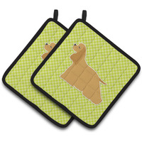"Caroline's Treasures Cocker Spaniel Checkerboard green Pair of Pot Holders BB3786PTHD, 7.5HX7.5W, Multicolor"