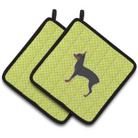 "Caroline's Treasures Toy Fox Terrier Checkerboard green Pair of Pot Holders BB3787PTHD, 7.5HX7.5W, Multicolor"