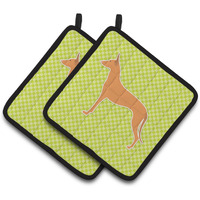 "Caroline's Treasures Pharaoh Hound Checkerboard green Pair of Pot Holders BB3788PTHD, 7.5HX7.5W, Multicolor"