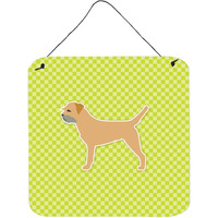 "Caroline's Treasures Border Terrier Checkerboard Green Wall or Door Hanging Prints BB3789DS66, 6"" x 6"", Multicolor"