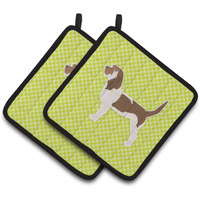 "Caroline's Treasures Grand Basset Griffon Vendeen Checkerboard green Pair of Pot Holders BB3790PTHD, 7.5HX7.5W, Multicolor"