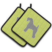 "Caroline's Treasures Kerry Blue Terrier Checkerboard green Pair of Pot Holders BB3792PTHD, 7.5HX7.5W, Multicolor"