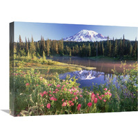 Mt Rainier and wildflowers at Reflection lake, Mt Rainier National Park, Washington-Canvas Art-24"x18"