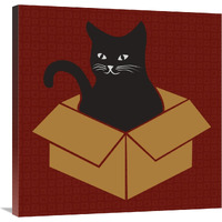 Cat in a Box - Red-Canvas Art-30"x30"