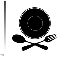 Mealtime: Black on White - Plate with Crossed Cutlery-Canvas Art-24"x24"