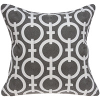 Parkland Collection Rounder Transitional Grey and White Pillow Cover With Poly Insert