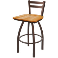 411 Jackie 25" Low Back Swivel Counter Stool with Bronze Finish and Medium Oak Seat