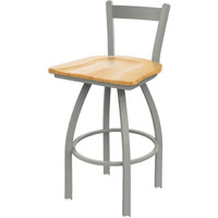 821 Catalina 25" Low Back Swivel Counter Stool with Anodized Nickel Finish and Natural Oak Seat