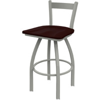 821 Catalina 30" Low Back Swivel Bar Stool with Anodized Nickel Finish and Dark Cherry Oak Seat