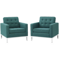 Loft Armchairs Upholstered Fabric Set of 2 - Teal