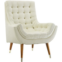 Suggest Button Tufted Upholstered Velvet Lounge Chair - Ivory