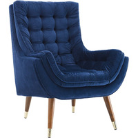 Suggest Button Tufted Upholstered Velvet Lounge Chair - Navy
